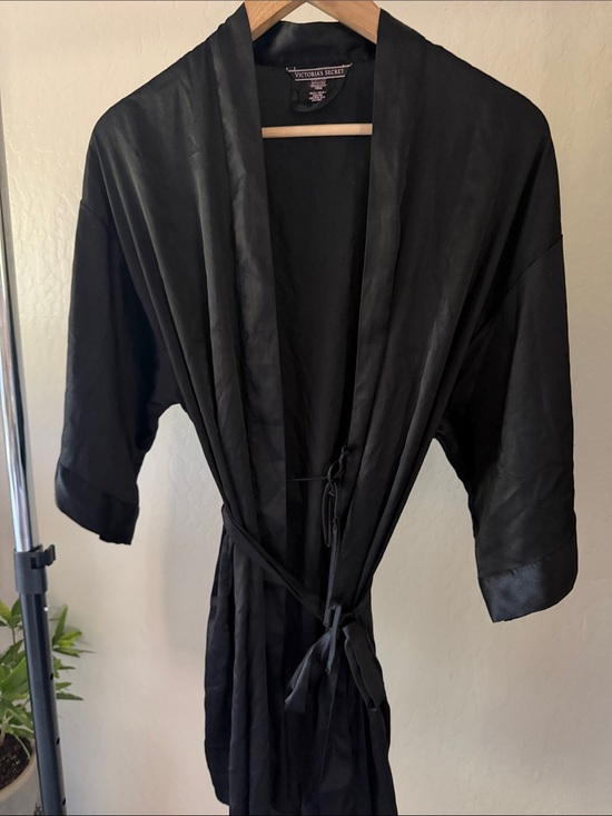 Victoria's Secret Other - Victoria's Secret Black Satin Kimono Robe Cozy Bachelorette Party Size S